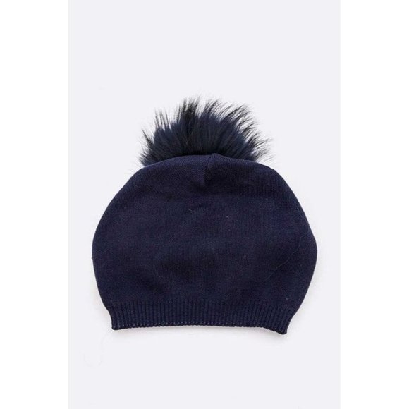Raccoon Fur Pom Cashmere Blend Slouchy Beanie